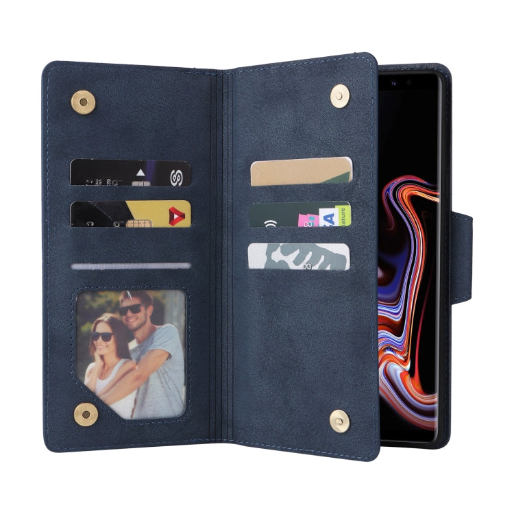 For Samsung Galaxy Note9 Rivet Buckle 9 Cards Three Fold Leather Phone Case