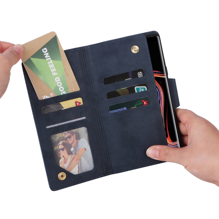 For Samsung Galaxy Note9 Rivet Buckle 9 Cards Three Fold Leather Phone Case