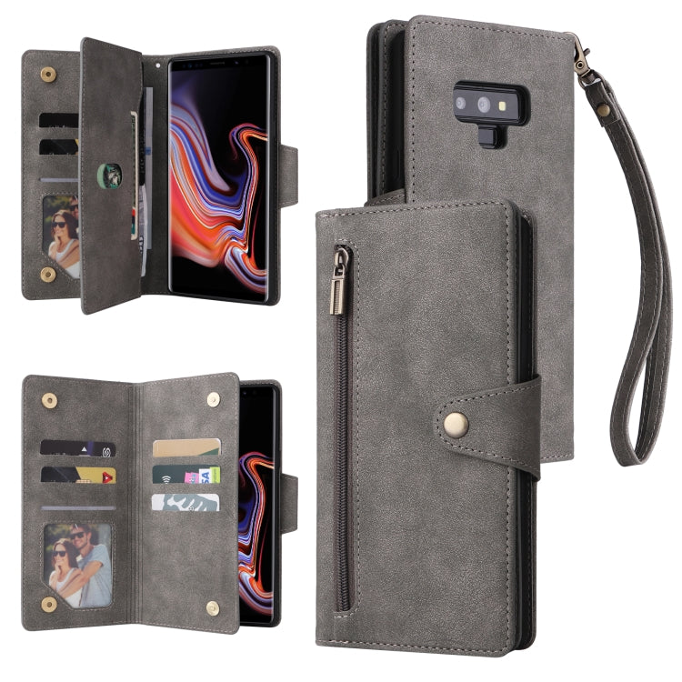 For Samsung Galaxy Note9 Rivet Buckle 9 Cards Three Fold Leather Phone Case