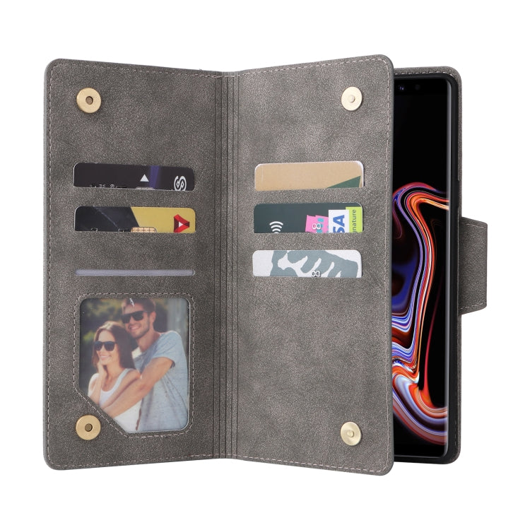 For Samsung Galaxy Note9 Rivet Buckle 9 Cards Three Fold Leather Phone Case