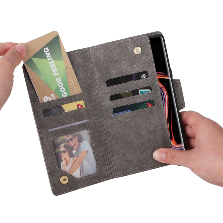 For Samsung Galaxy Note9 Rivet Buckle 9 Cards Three Fold Leather Phone Case