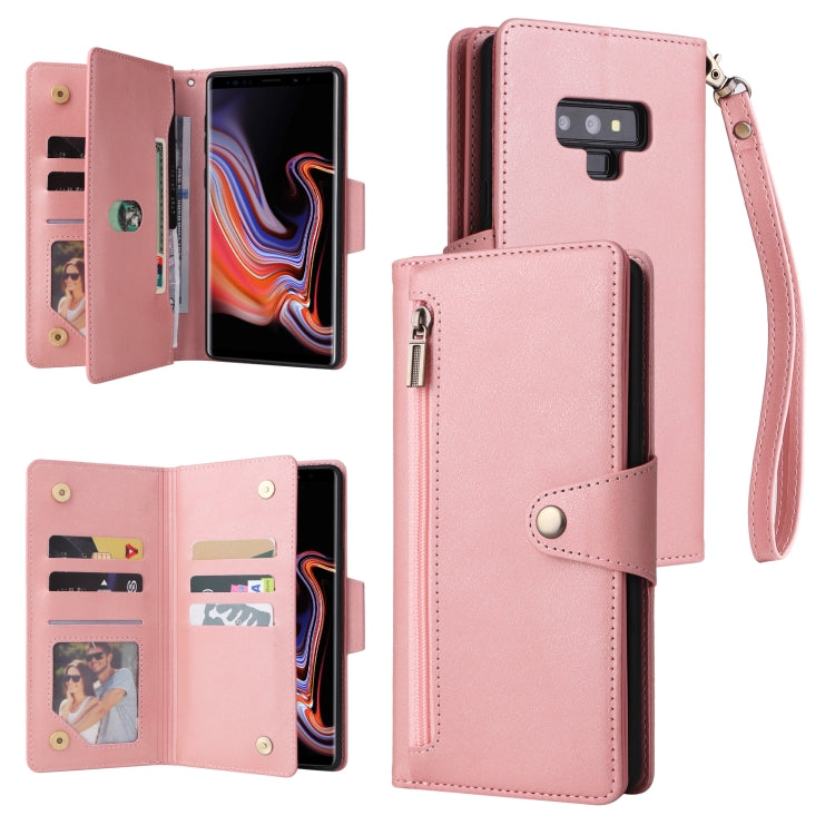 For Samsung Galaxy Note9 Rivet Buckle 9 Cards Three Fold Leather Phone Case