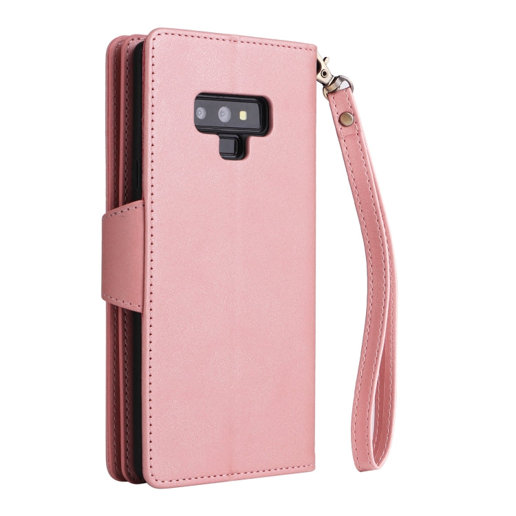 For Samsung Galaxy Note9 Rivet Buckle 9 Cards Three Fold Leather Phone Case