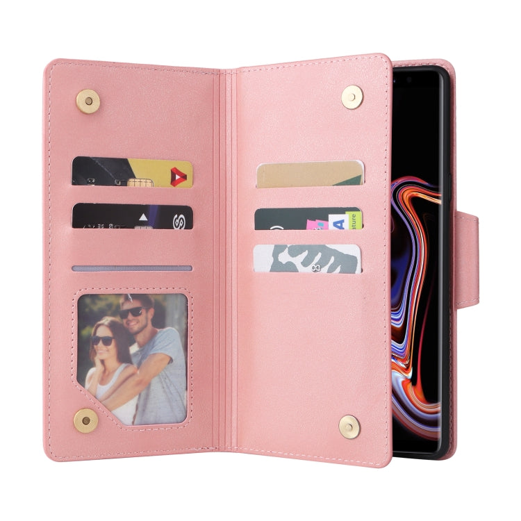 For Samsung Galaxy Note9 Rivet Buckle 9 Cards Three Fold Leather Phone Case