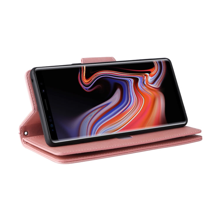 For Samsung Galaxy Note9 Rivet Buckle 9 Cards Three Fold Leather Phone Case