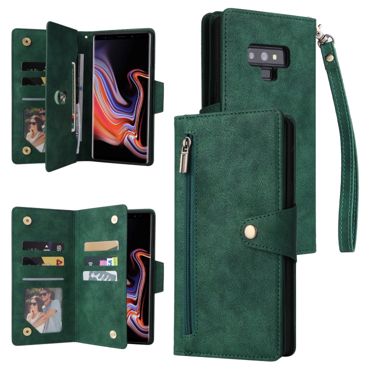 For Samsung Galaxy Note9 Rivet Buckle 9 Cards Three Fold Leather Phone Case