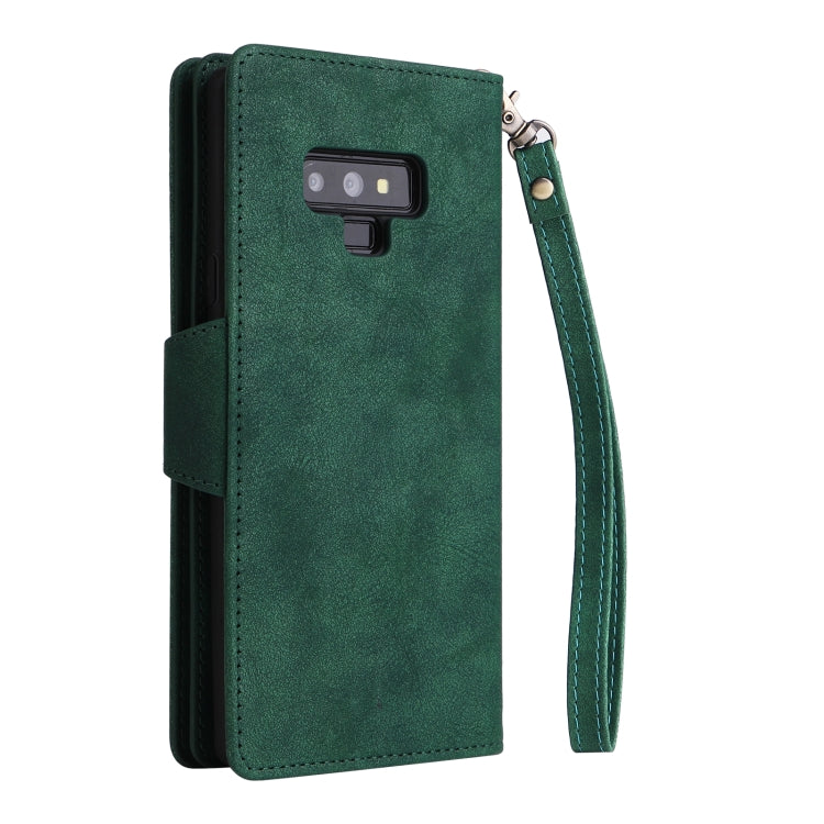 For Samsung Galaxy Note9 Rivet Buckle 9 Cards Three Fold Leather Phone Case