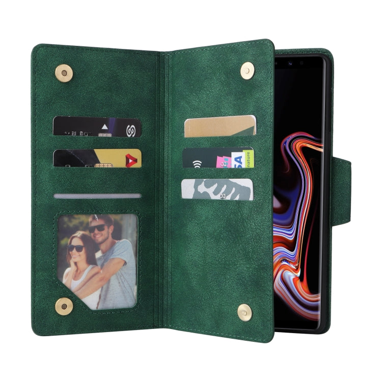 For Samsung Galaxy Note9 Rivet Buckle 9 Cards Three Fold Leather Phone Case