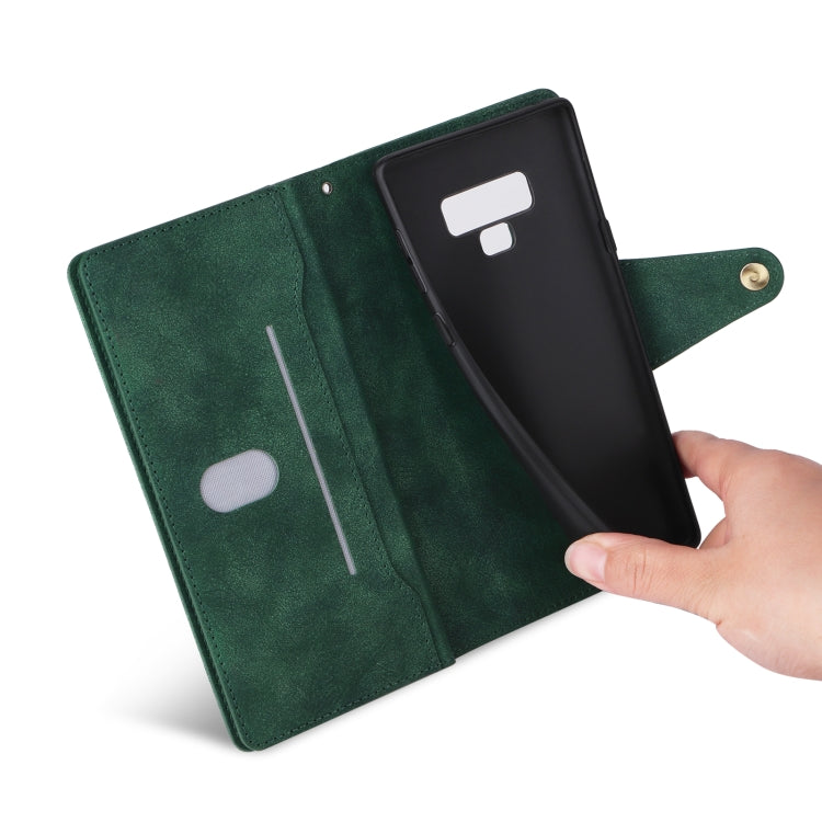 For Samsung Galaxy Note9 Rivet Buckle 9 Cards Three Fold Leather Phone Case