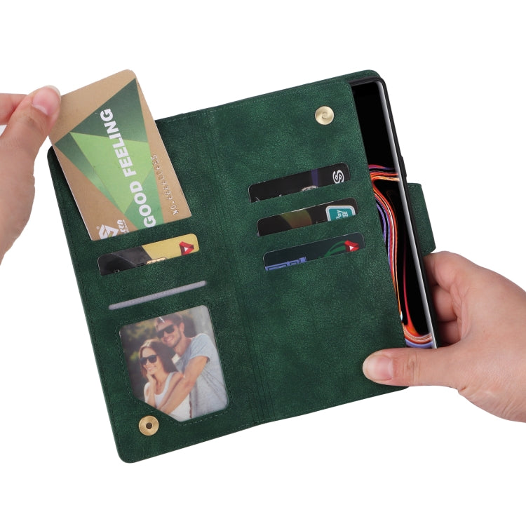 For Samsung Galaxy Note9 Rivet Buckle 9 Cards Three Fold Leather Phone Case
