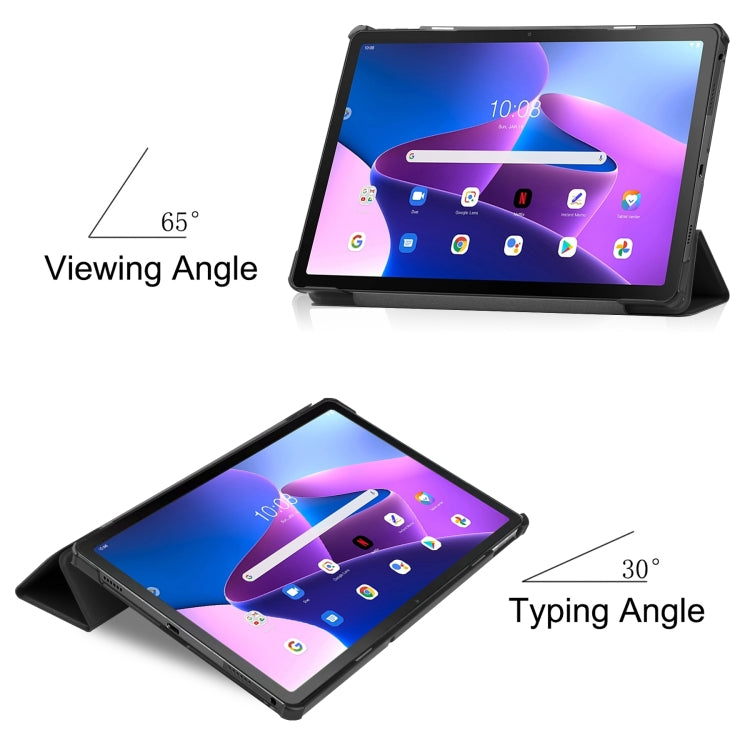 For Lenovo Tab M10 Plus 10.6 3rd Gen 2022 Custer Texture 3-Fold Holder Smart Leather Tablet Case