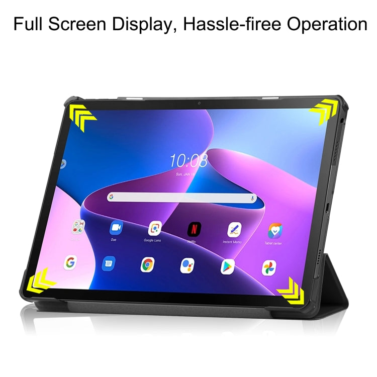 For Lenovo Tab M10 Plus 10.6 3rd Gen 2022 Custer Texture 3-Fold Holder Smart Leather Tablet Case