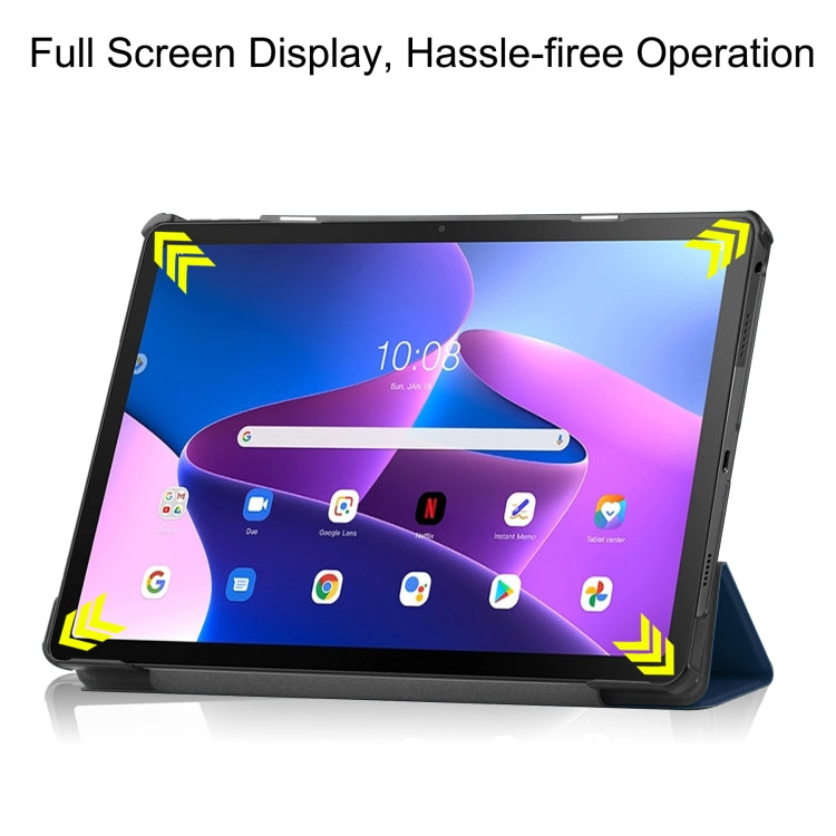 For Lenovo Tab M10 Plus 10.6 3rd Gen 2022 Custer Texture 3-Fold Holder Smart Leather Tablet Case