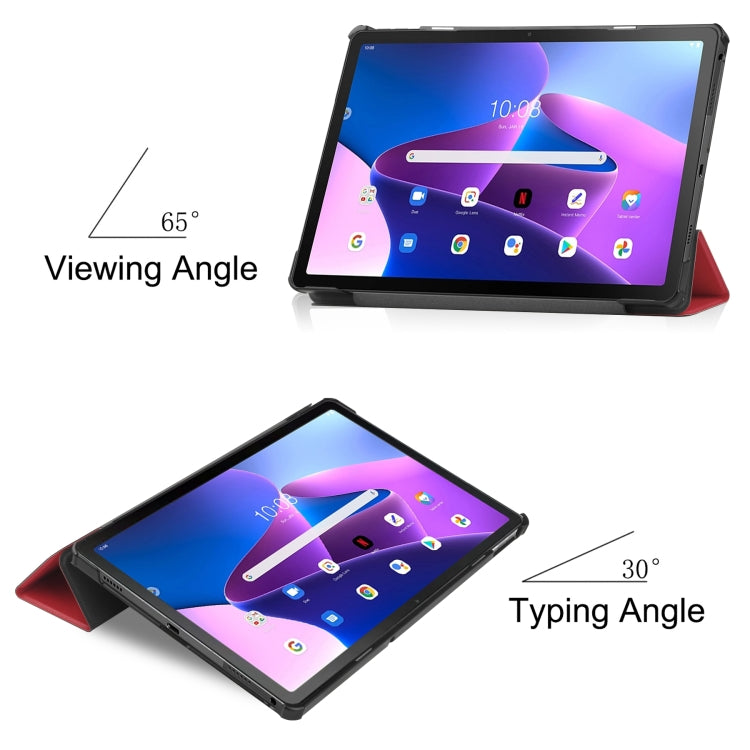 For Lenovo Tab M10 Plus 10.6 3rd Gen 2022 Custer Texture 3-Fold Holder Smart Leather Tablet Case
