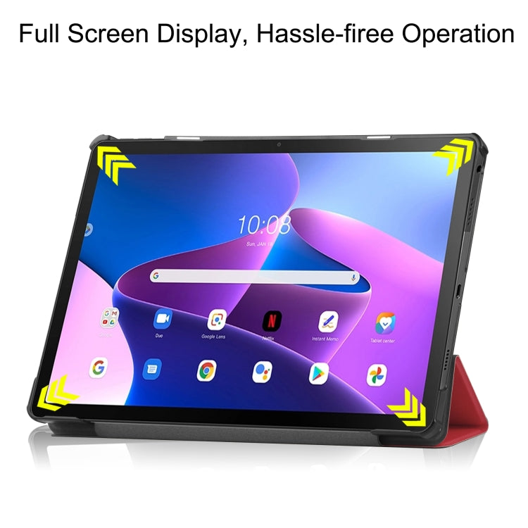 For Lenovo Tab M10 Plus 10.6 3rd Gen 2022 Custer Texture 3-Fold Holder Smart Leather Tablet Case