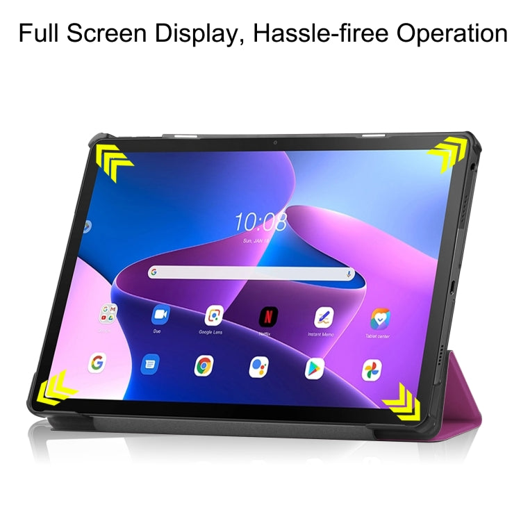 For Lenovo Tab M10 Plus 10.6 3rd Gen 2022 Custer Texture 3-Fold Holder Smart Leather Tablet Case