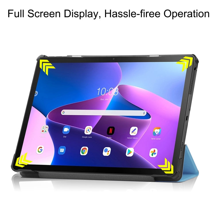 For Lenovo Tab M10 Plus 10.6 3rd Gen 2022 Custer Texture 3-Fold Holder Smart Leather Tablet Case