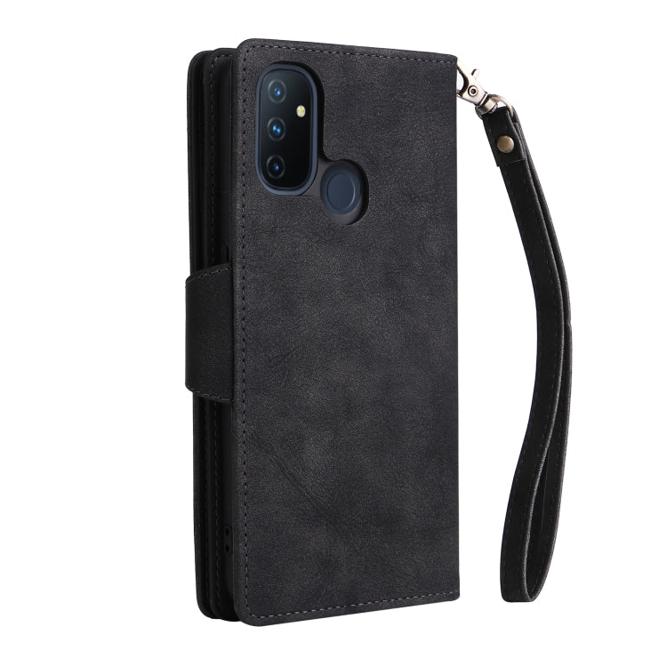 For OnePlus Nord N100 Rivet Buckle 9 Cards Three Fold Leather Phone Case