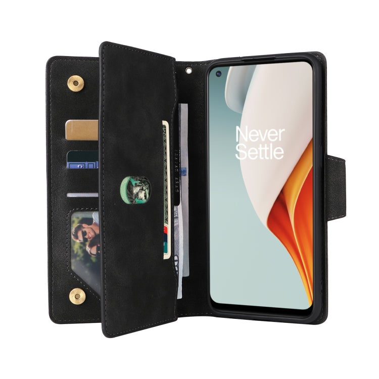 For OnePlus Nord N100 Rivet Buckle 9 Cards Three Fold Leather Phone Case