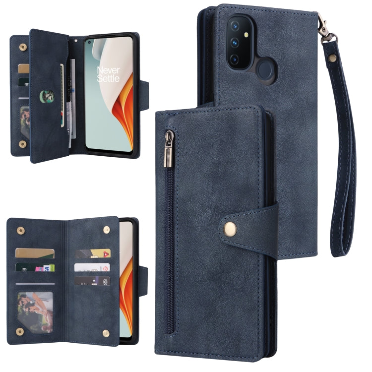 For OnePlus Nord N100 Rivet Buckle 9 Cards Three Fold Leather Phone Case