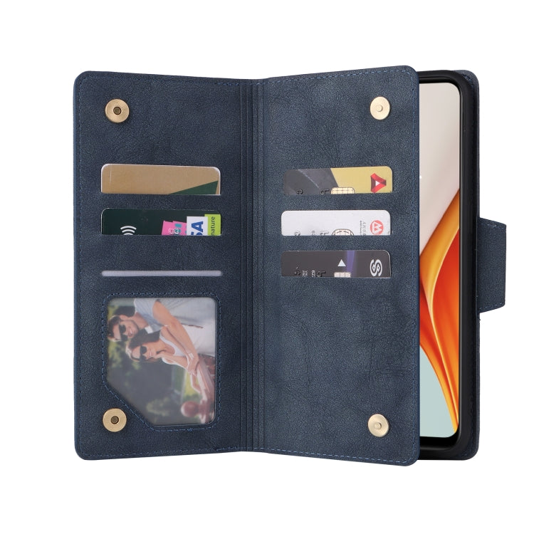 For OnePlus Nord N100 Rivet Buckle 9 Cards Three Fold Leather Phone Case