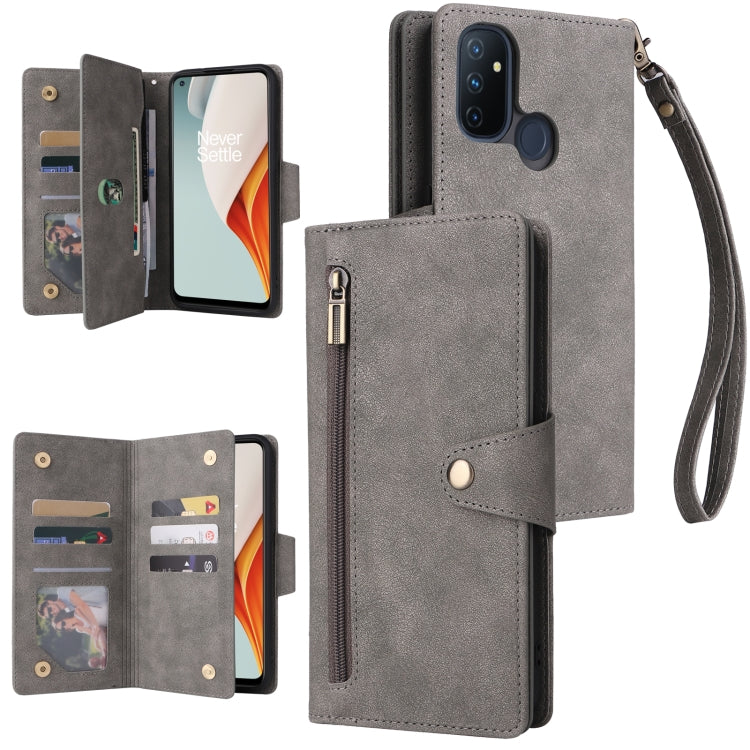 For OnePlus Nord N100 Rivet Buckle 9 Cards Three Fold Leather Phone Case