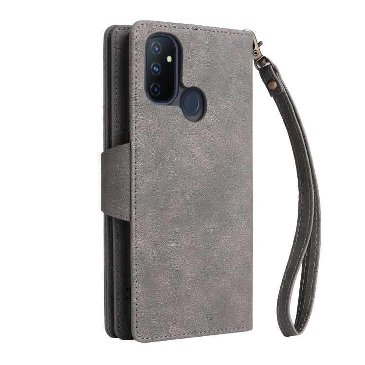 For OnePlus Nord N100 Rivet Buckle 9 Cards Three Fold Leather Phone Case