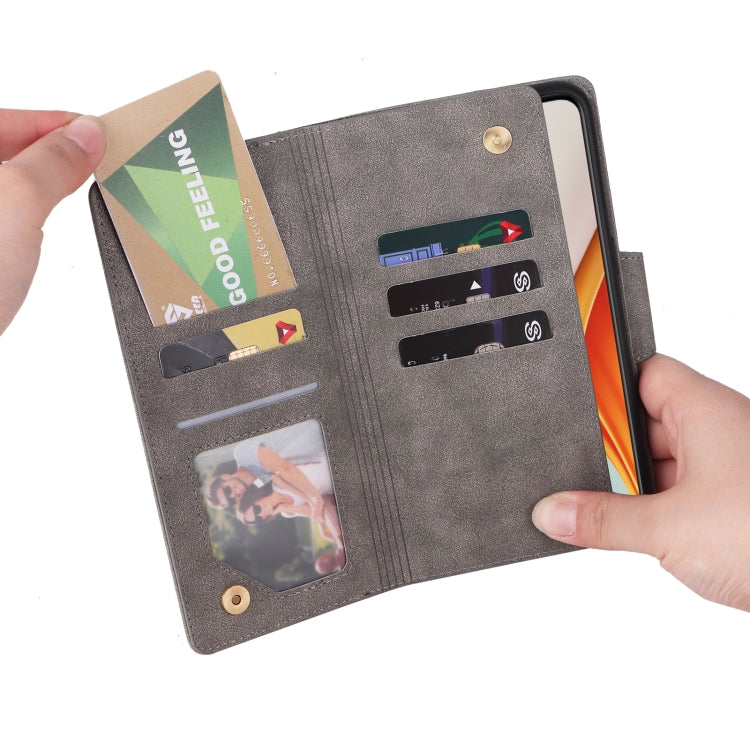For OnePlus Nord N100 Rivet Buckle 9 Cards Three Fold Leather Phone Case