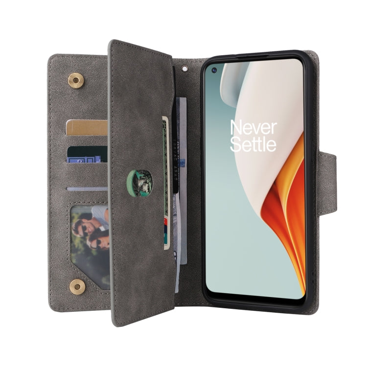 For OnePlus Nord N100 Rivet Buckle 9 Cards Three Fold Leather Phone Case