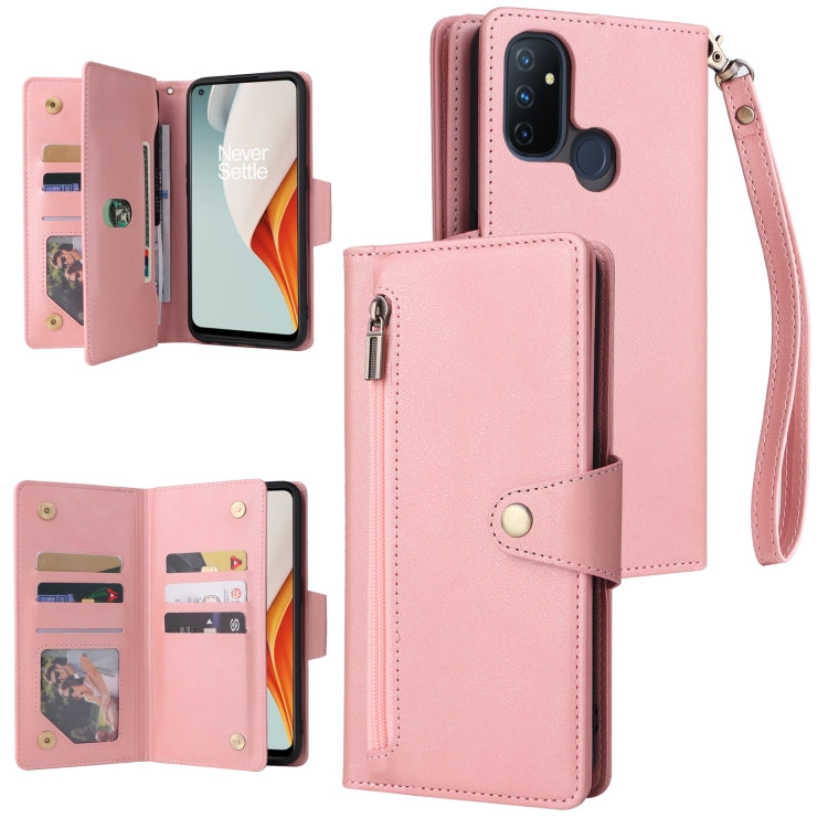 For OnePlus Nord N100 Rivet Buckle 9 Cards Three Fold Leather Phone Case