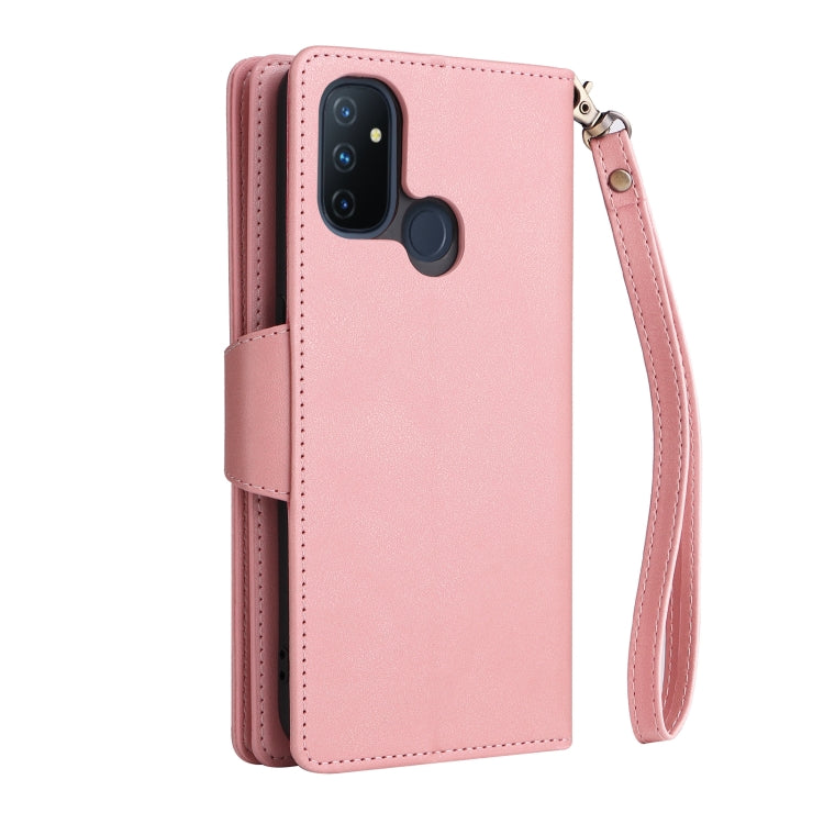 For OnePlus Nord N100 Rivet Buckle 9 Cards Three Fold Leather Phone Case