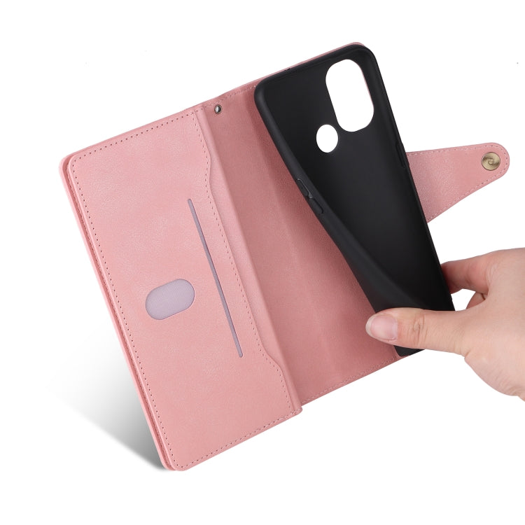 For OnePlus Nord N100 Rivet Buckle 9 Cards Three Fold Leather Phone Case