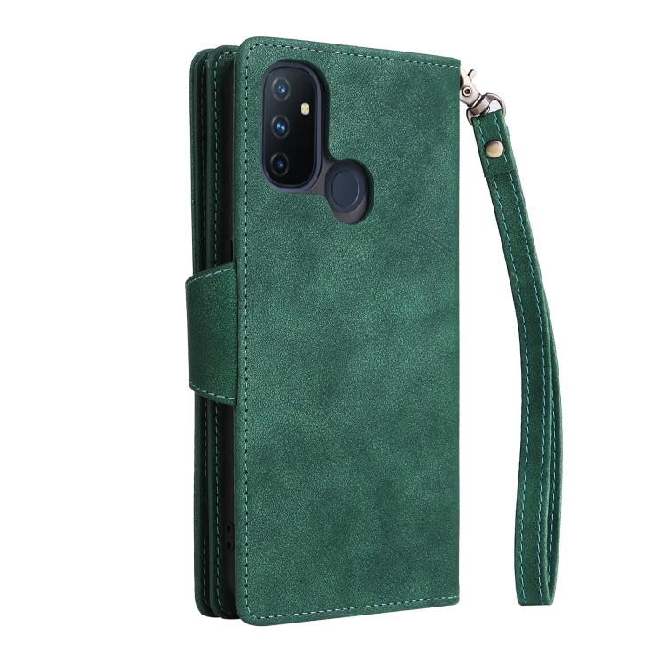 For OnePlus Nord N100 Rivet Buckle 9 Cards Three Fold Leather Phone Case