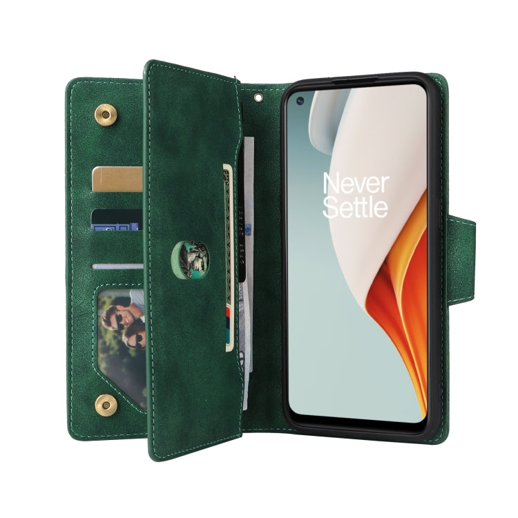For OnePlus Nord N100 Rivet Buckle 9 Cards Three Fold Leather Phone Case