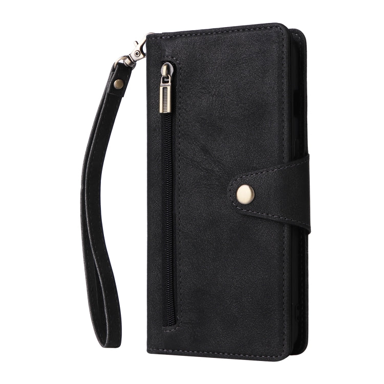 For OnePlus 7 Rivet Buckle 9 Cards Three Fold Leather Phone Case