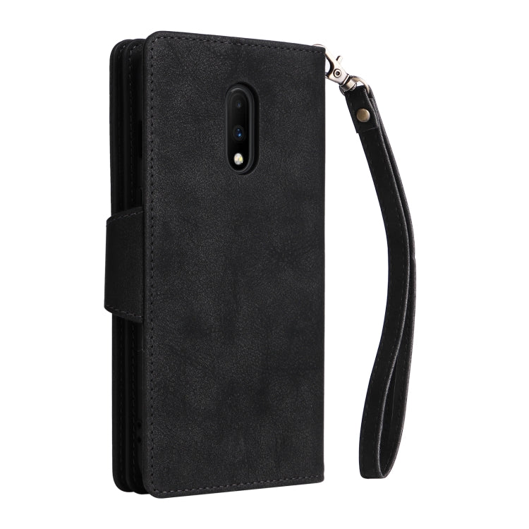For OnePlus 7 Rivet Buckle 9 Cards Three Fold Leather Phone Case
