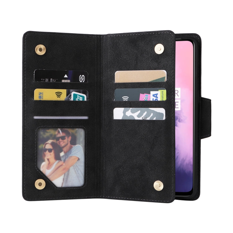 For OnePlus 7 Rivet Buckle 9 Cards Three Fold Leather Phone Case