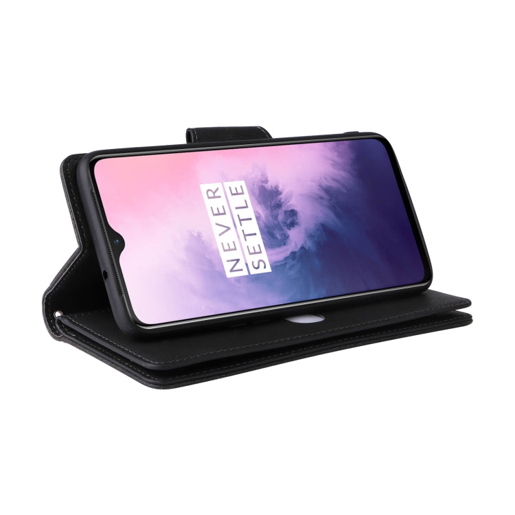 For OnePlus 7 Rivet Buckle 9 Cards Three Fold Leather Phone Case