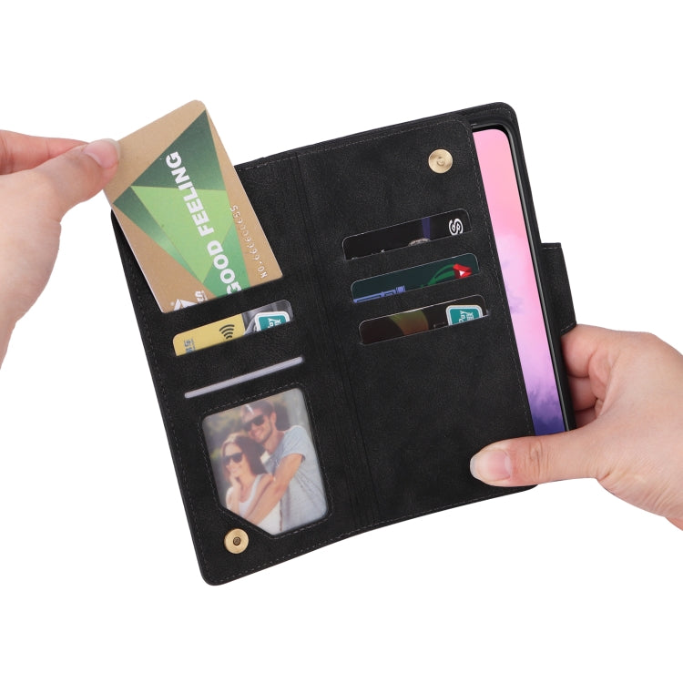 For OnePlus 7 Rivet Buckle 9 Cards Three Fold Leather Phone Case