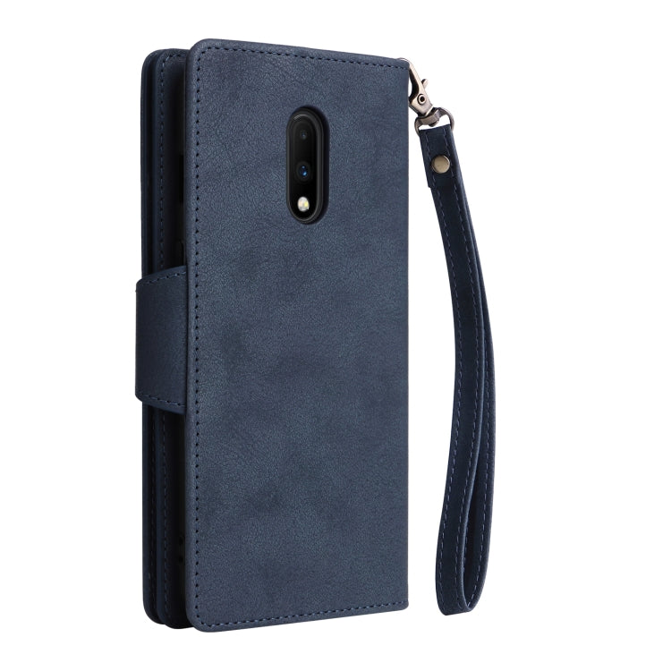 For OnePlus 7 Rivet Buckle 9 Cards Three Fold Leather Phone Case