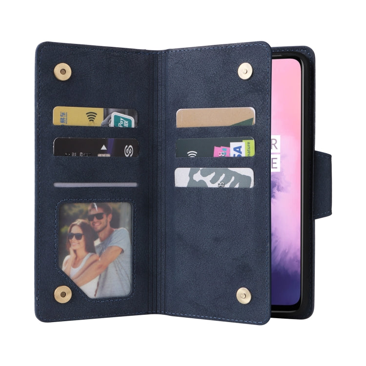 For OnePlus 7 Rivet Buckle 9 Cards Three Fold Leather Phone Case
