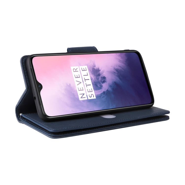 For OnePlus 7 Rivet Buckle 9 Cards Three Fold Leather Phone Case