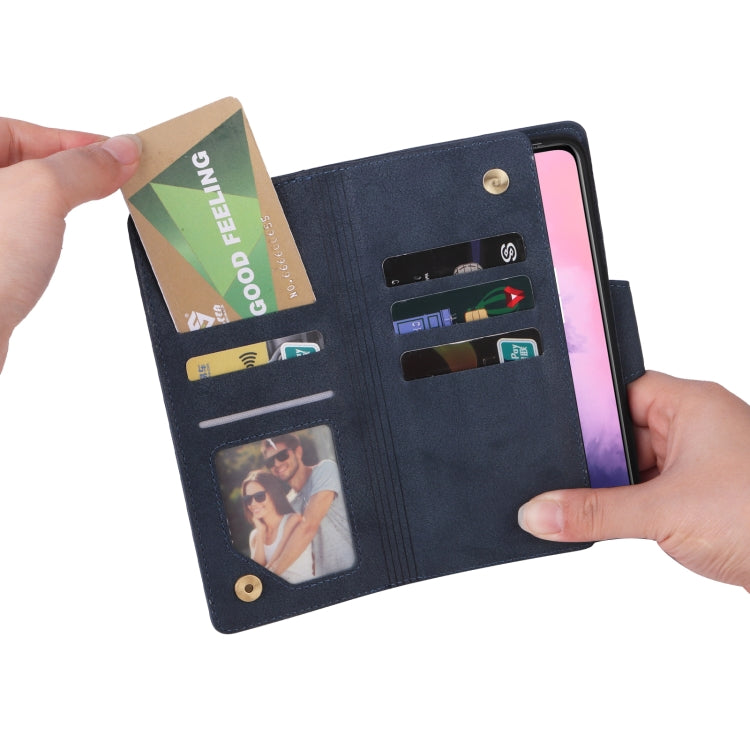 For OnePlus 7 Rivet Buckle 9 Cards Three Fold Leather Phone Case