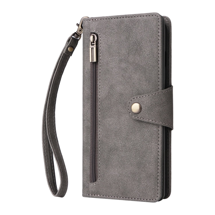 For OnePlus 7 Rivet Buckle 9 Cards Three Fold Leather Phone Case