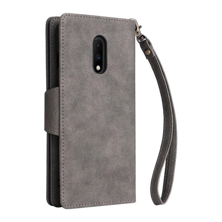 For OnePlus 7 Rivet Buckle 9 Cards Three Fold Leather Phone Case