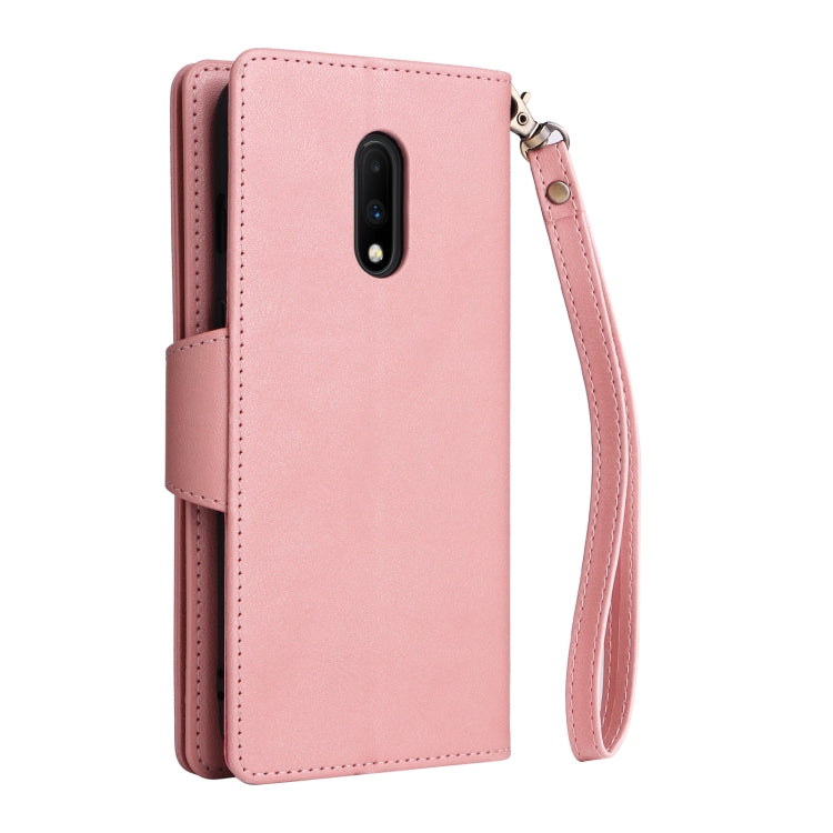 For OnePlus 7 Rivet Buckle 9 Cards Three Fold Leather Phone Case