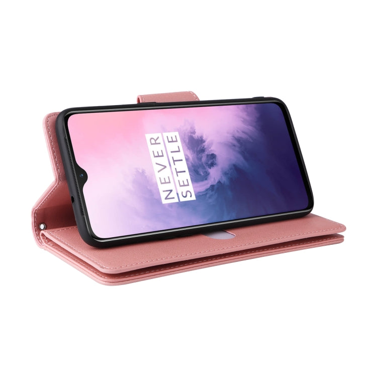 For OnePlus 7 Rivet Buckle 9 Cards Three Fold Leather Phone Case
