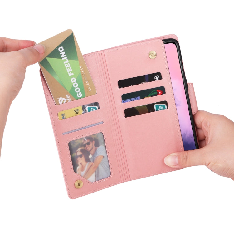 For OnePlus 7 Rivet Buckle 9 Cards Three Fold Leather Phone Case