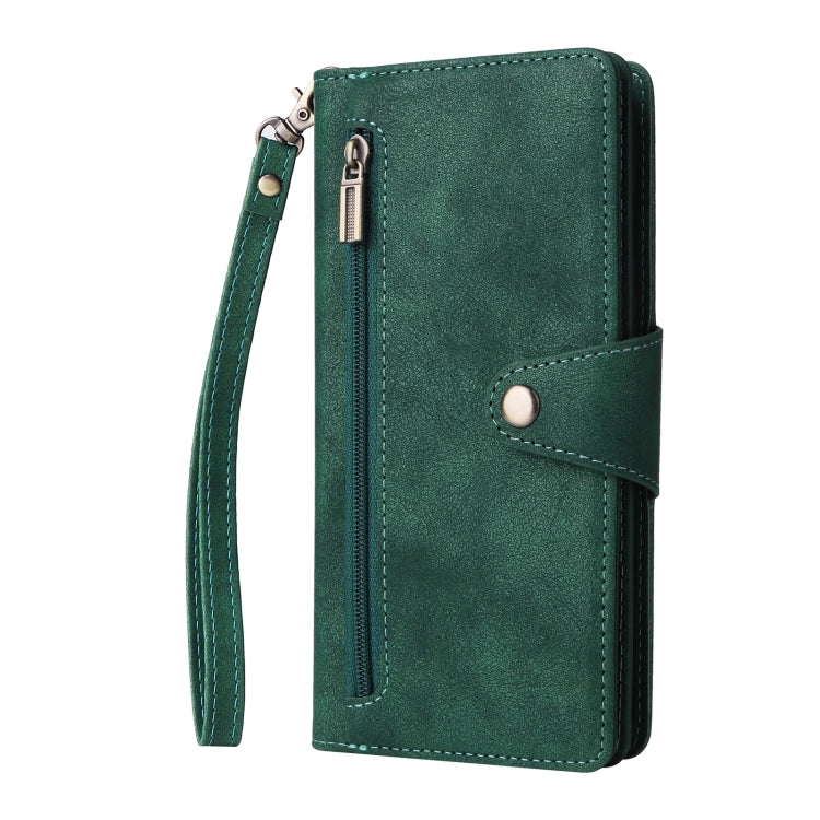 For OnePlus 7 Rivet Buckle 9 Cards Three Fold Leather Phone Case