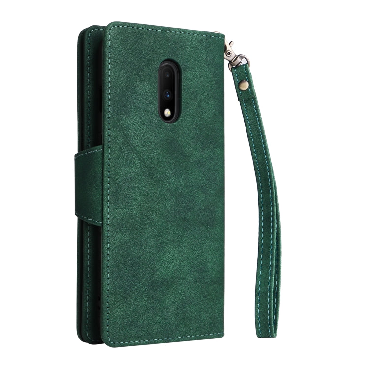For OnePlus 7 Rivet Buckle 9 Cards Three Fold Leather Phone Case